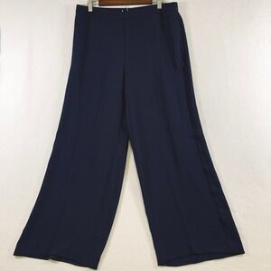 Chico's Wide Leg Trousers Women 2R 12R Navy Blue Pull On High Rise Pockets Pants
